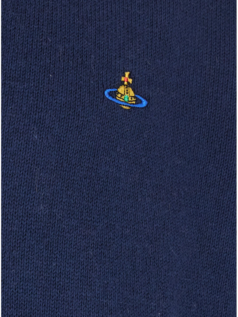 Blue V-Neck Cardigan with Orb Decoration on the Front in Cotton Man