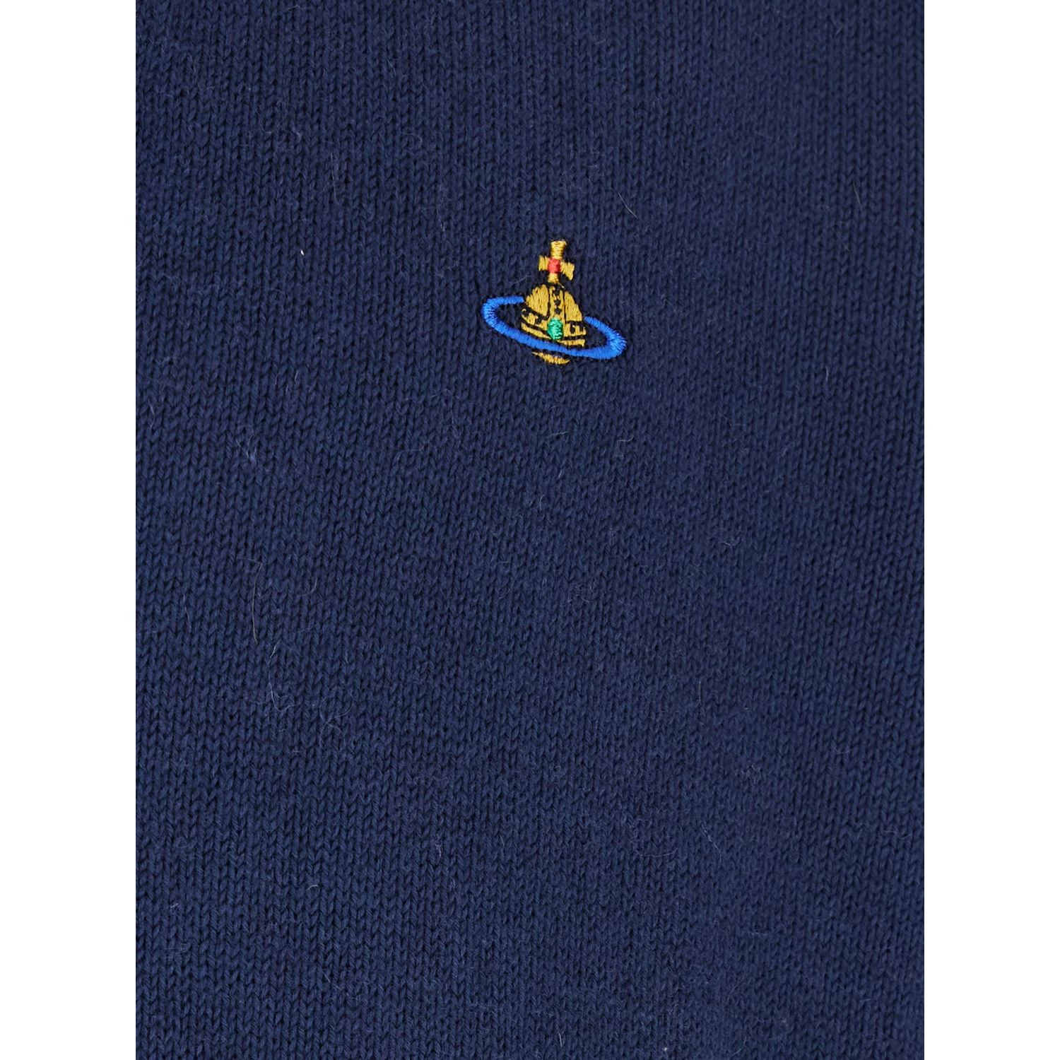 Blue V-Neck Cardigan with Orb Decoration on the Front in Cotton Man