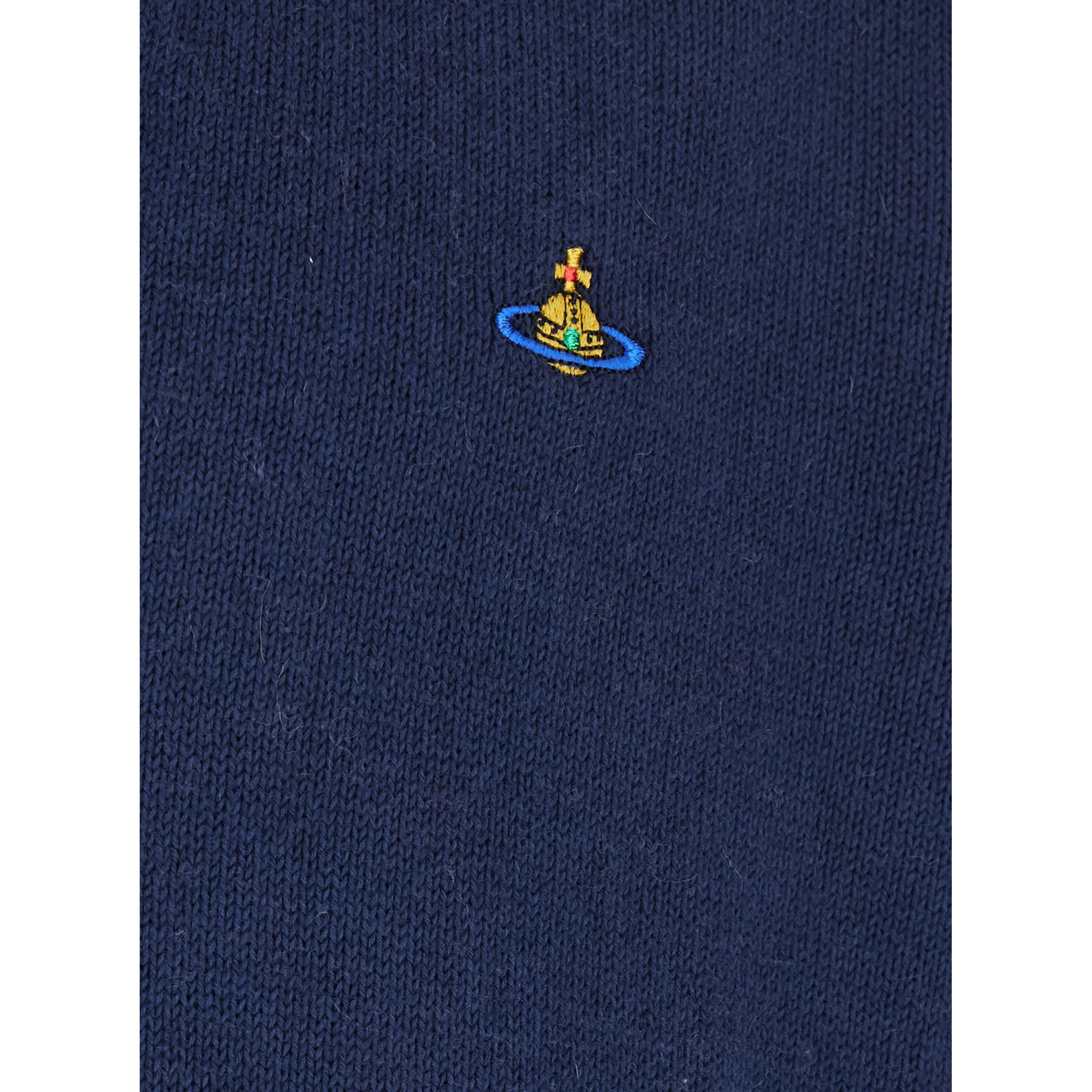 Blue V-Neck Cardigan with Orb Decoration on the Front in Cotton Man