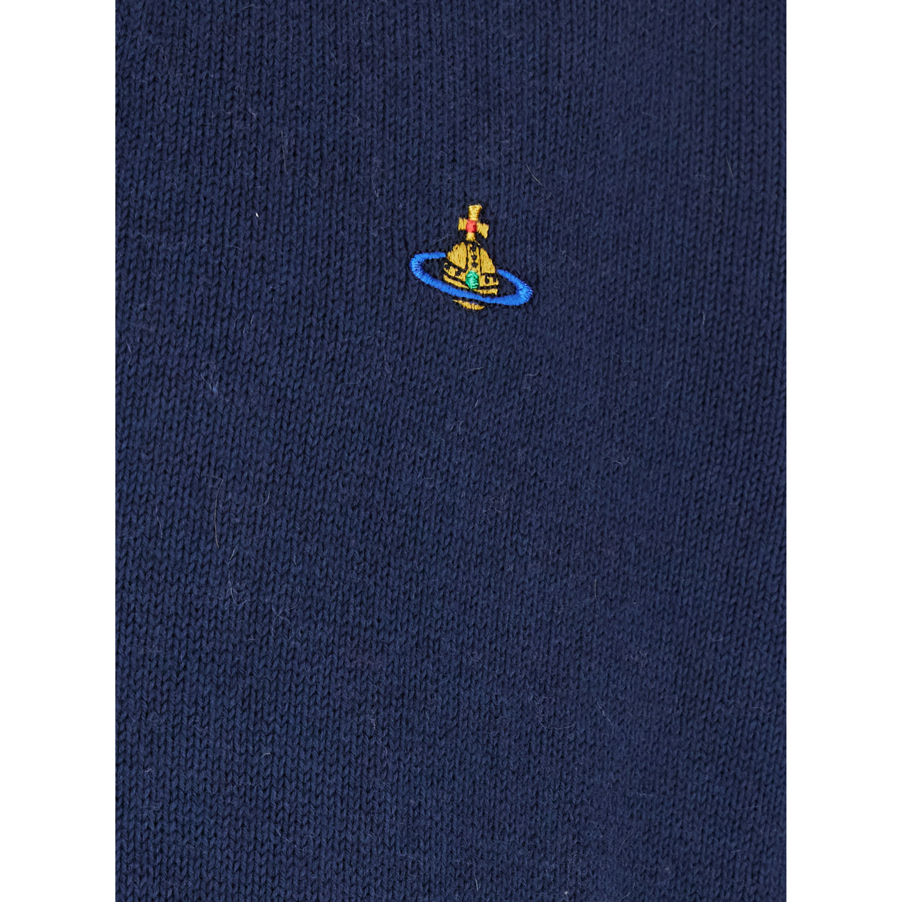 Blue V-Neck Cardigan with Orb Decoration on the Front in Cotton Man
