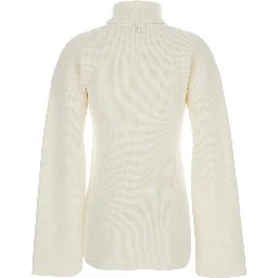 White High Neck Jumper with Ribbed Design in Wool Woman