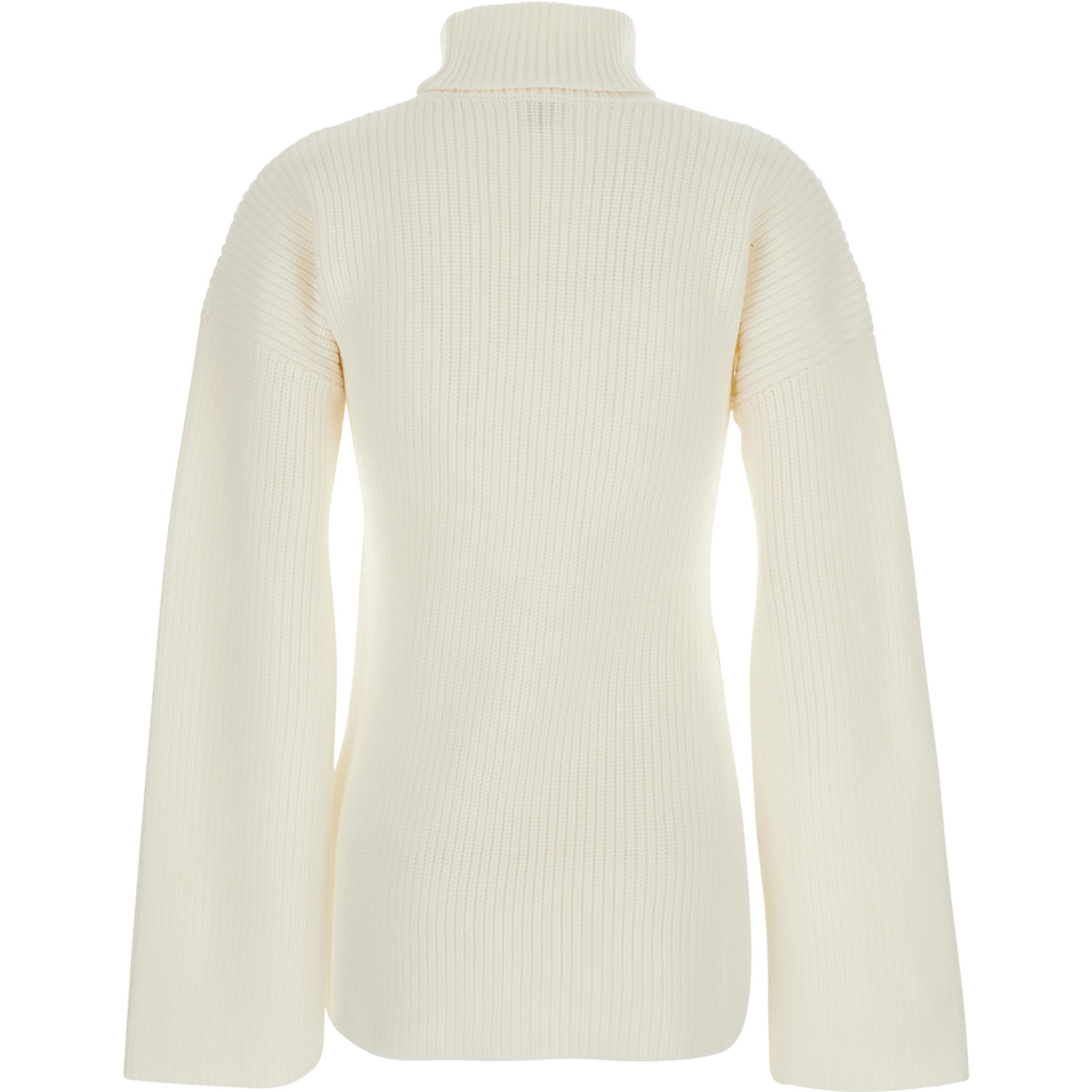 White High Neck Jumper with Ribbed Design in Wool Woman
