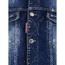 Dan Blue Jacket with Classic Collar and All-Over Painted Details in Denim Man