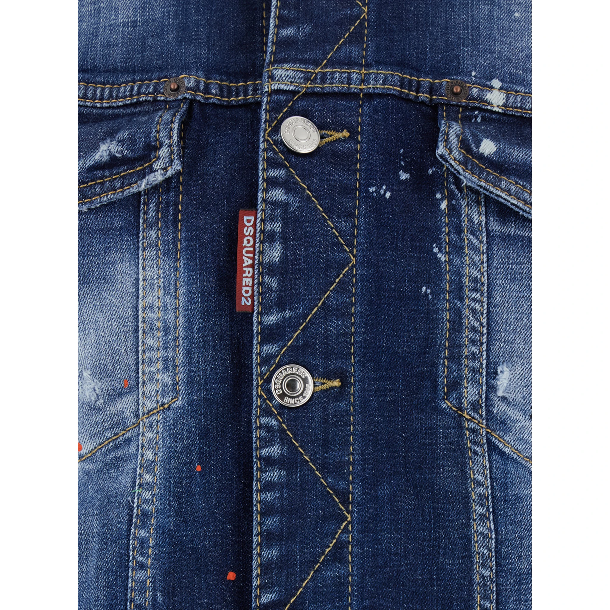 Dan Blue Jacket with Classic Collar and All-Over Painted Details in Denim Man