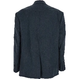Grey Double-breasted Jacket with Peaked Revers and Patch Pockets on Front in Wool Man
