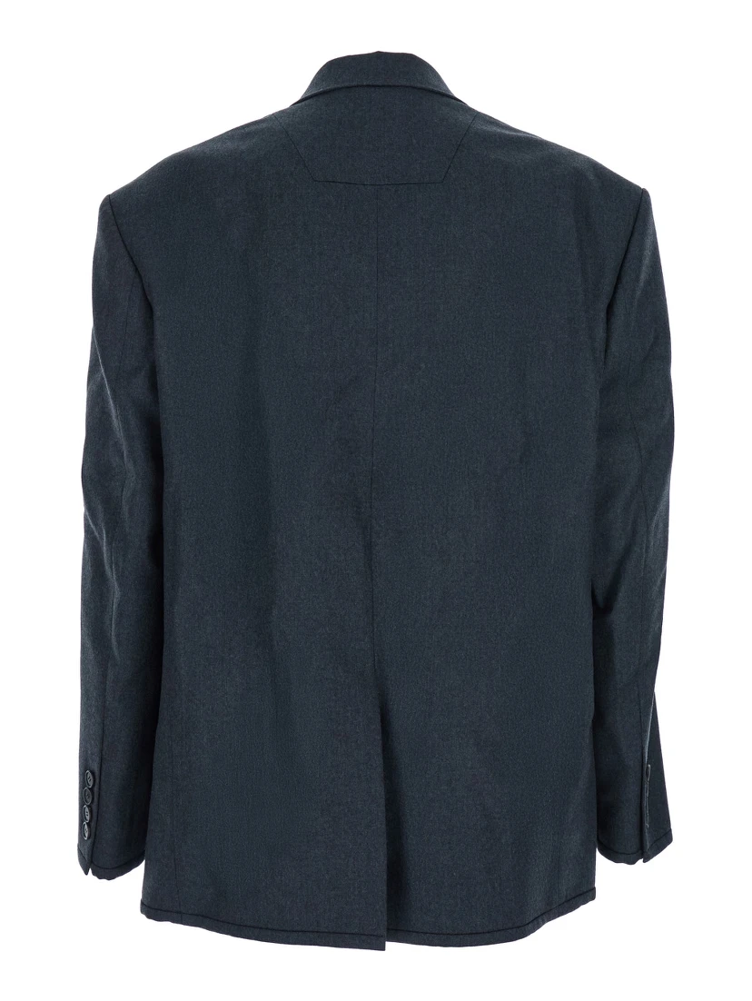 Grey Double-breasted Jacket with Peaked Revers and Patch Pockets on Front in Wool Man