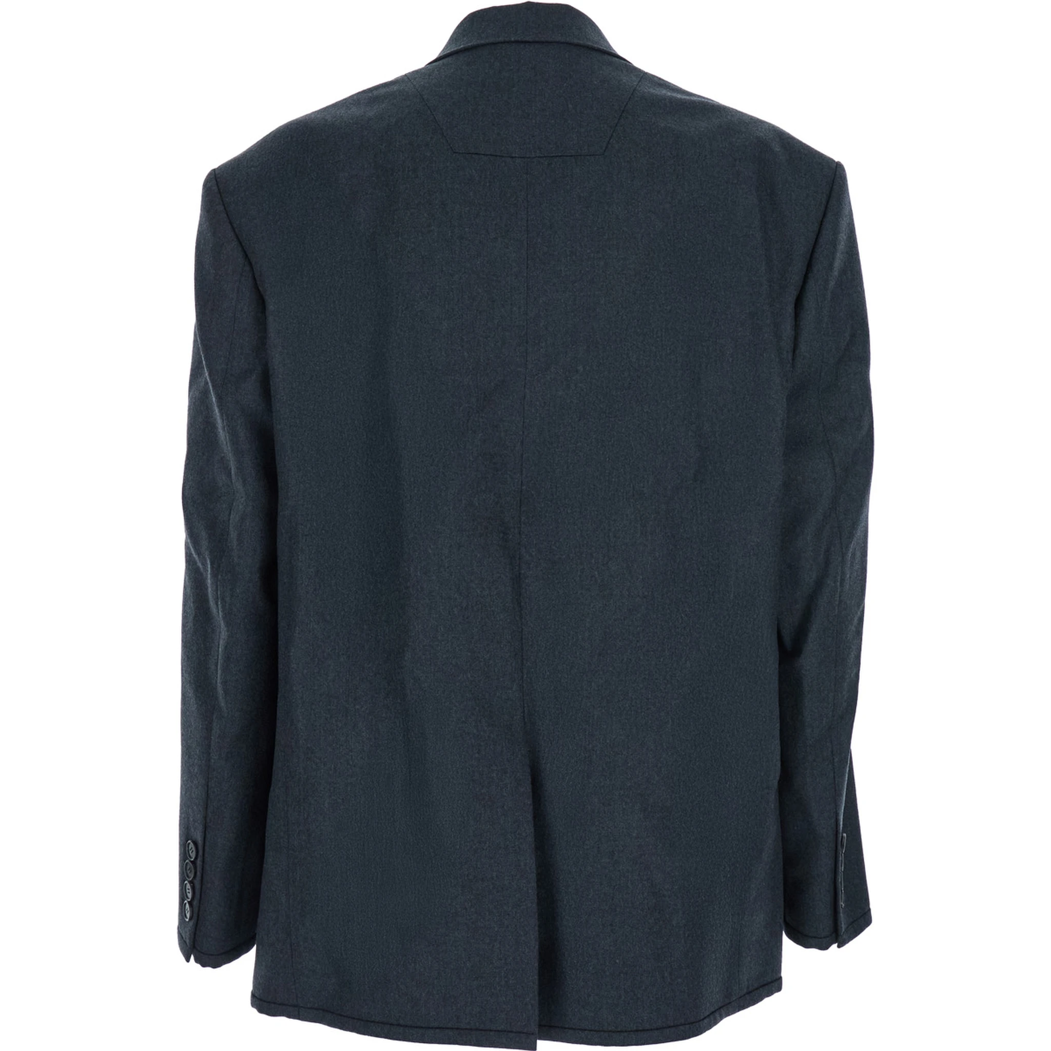 Grey Double-breasted Jacket with Peaked Revers and Patch Pockets on Front in Wool Man