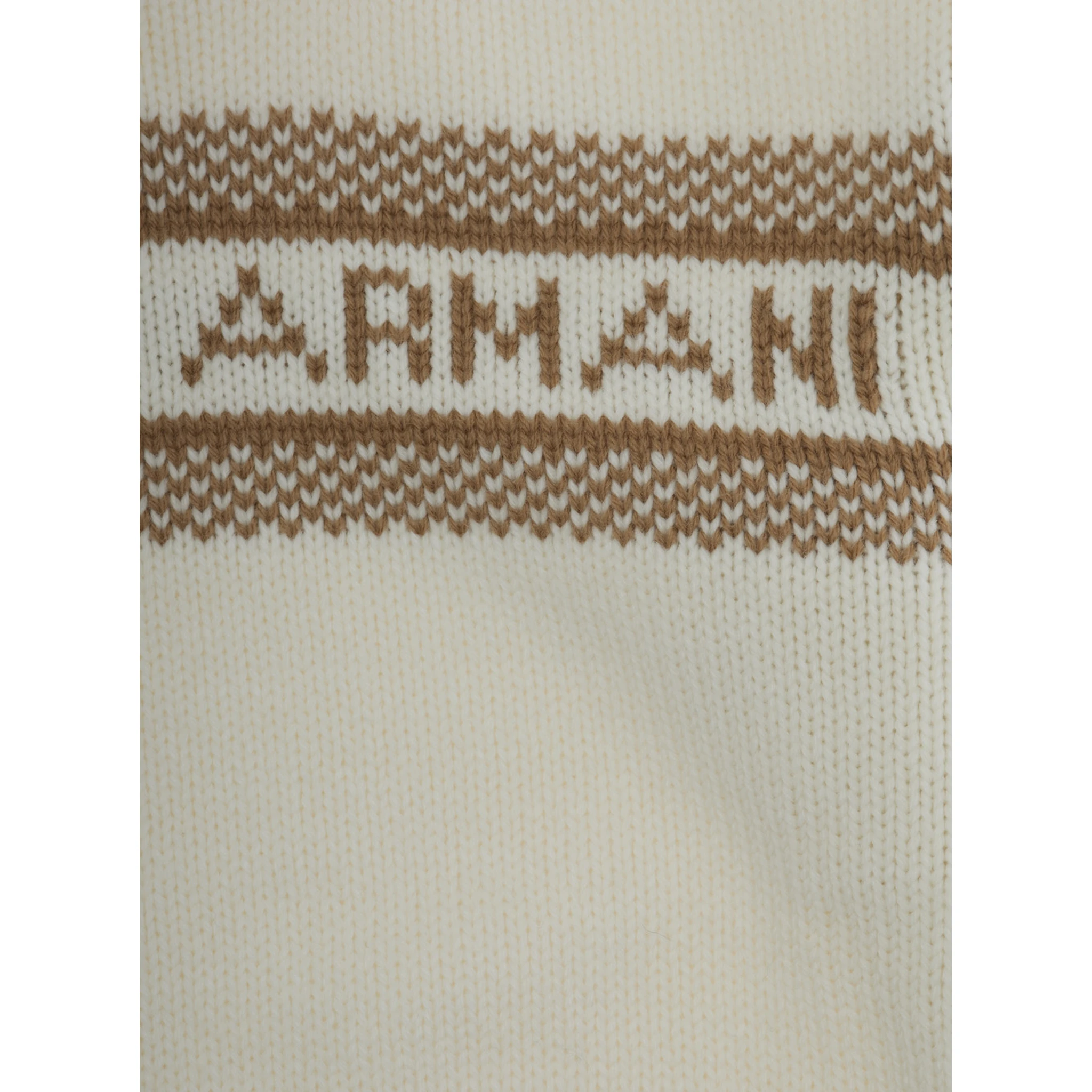 White Crewneck Sweater with Maxi Logo Lettering on the Front and Ribbed Trims in Wool Blend Boy