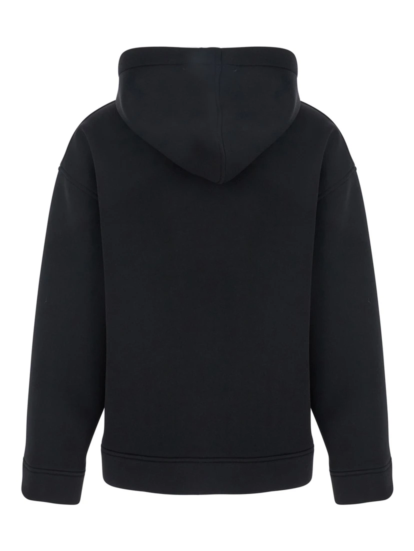 Black Jacket with Fixed Hood and Two Front Pockets in Tech Fabric Woman