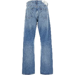 Blue Jeans with Belt Loops and Logo Patch on the Rear in Denim Man