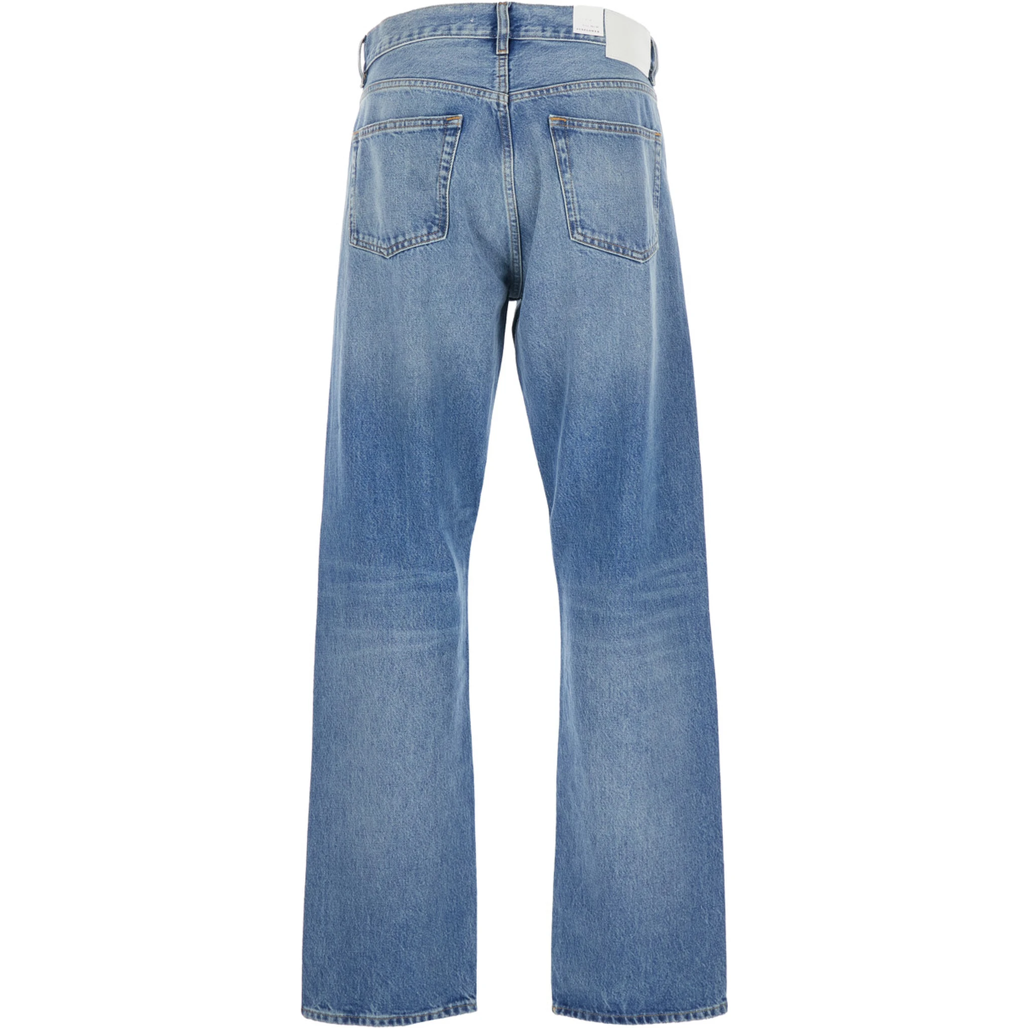 Blue Jeans with Belt Loops and Logo Patch on the Rear in Denim Man