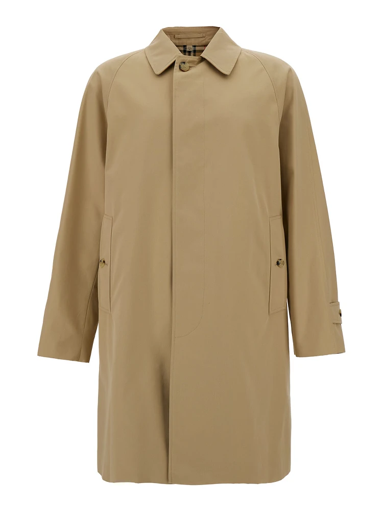 Beige Single-Breasted Coat with One Single Button in Cotton Man