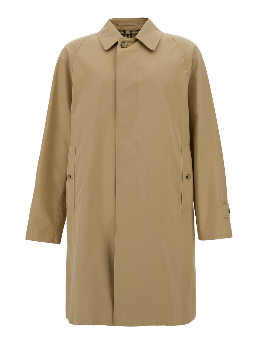 Beige Single-Breasted Coat with One Single Button in Cotton Man