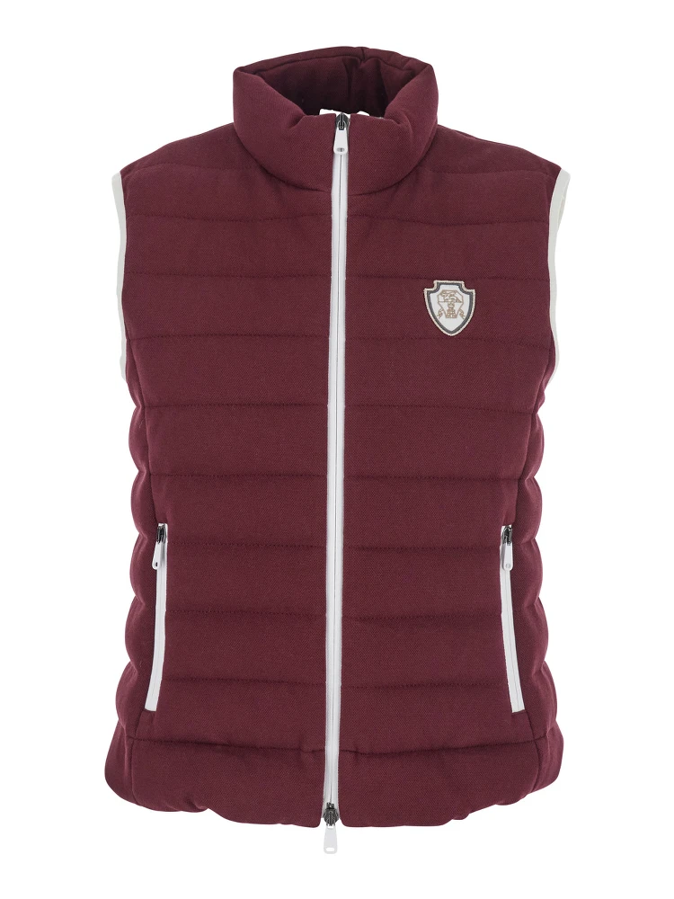 Bordeaux Sleeveless Down Jacket with Logo Patch on the Front in Cotton Blend Woman