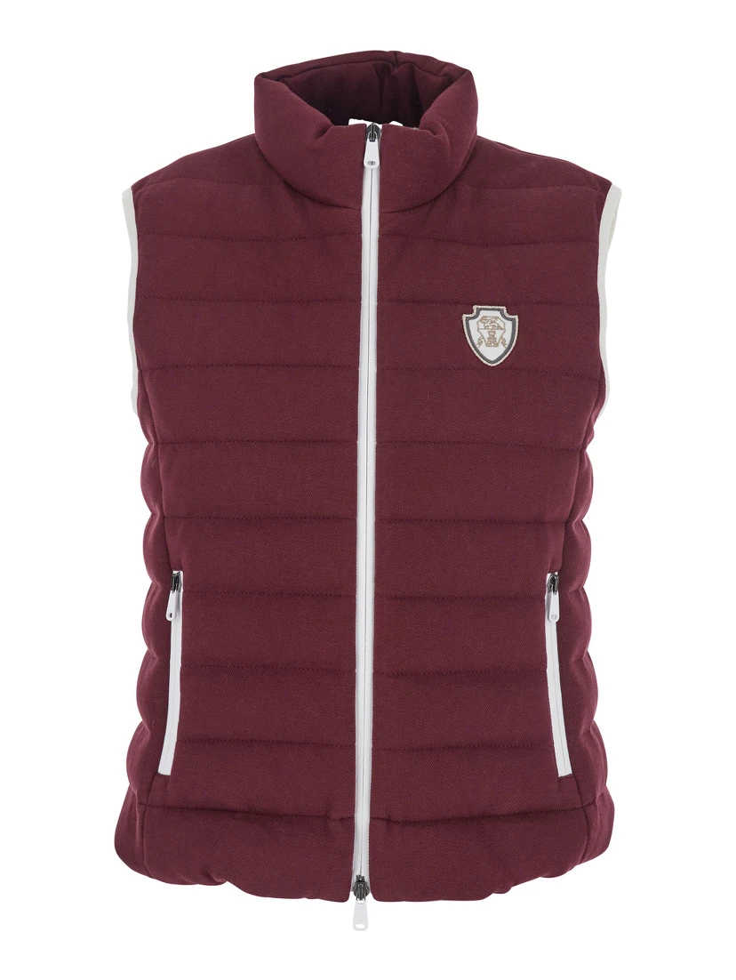 Bordeaux Sleeveless Down Jacket with Logo Patch on the Front in Cotton Blend Woman