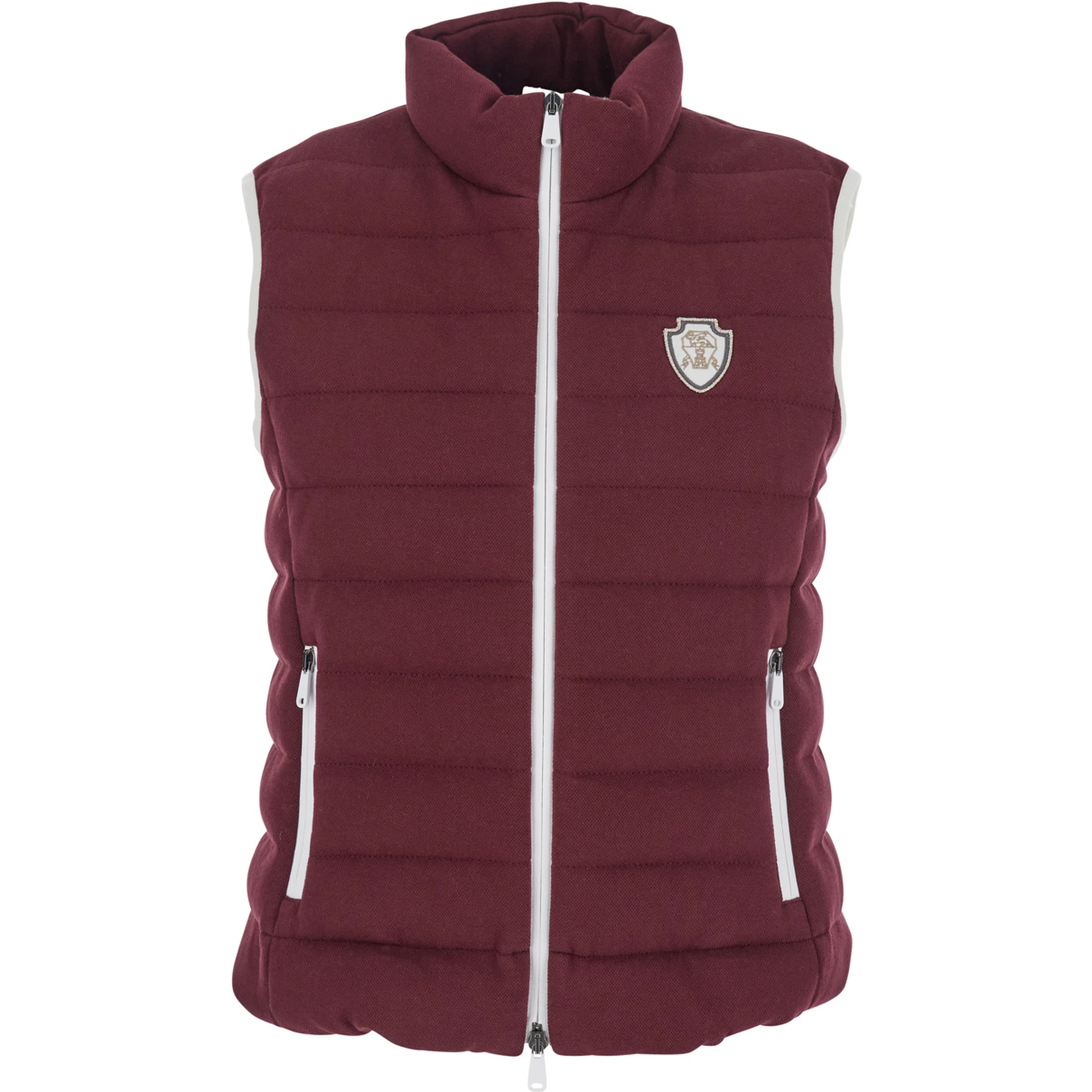 Bordeaux Sleeveless Down Jacket with Logo Patch on the Front in Cotton Blend Woman