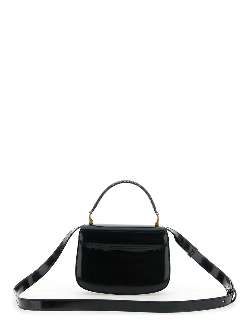 Black Handbag with ADC Patch on the Front and Adjustable and Removable Shoulder Strap in Leather Woman