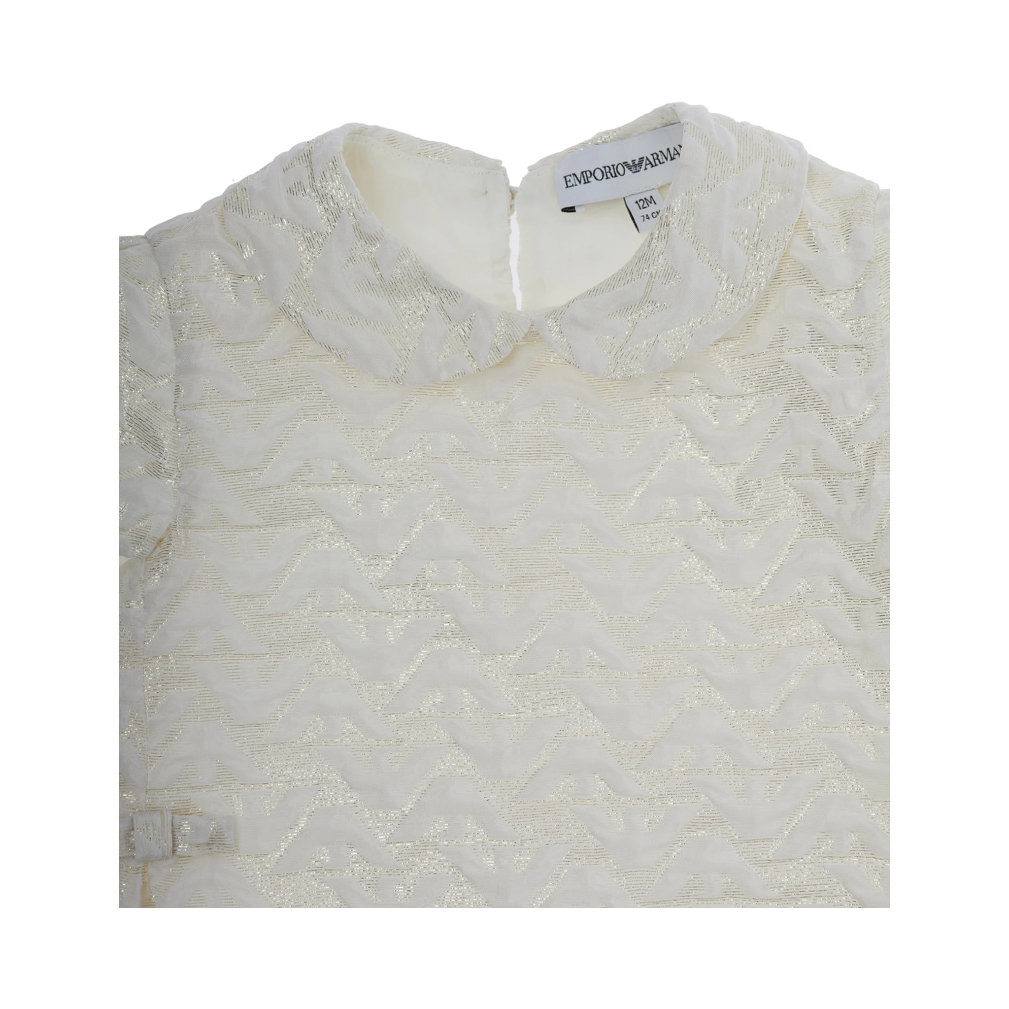 White Dress with Peter Pan Collar and All-Over Logo Embroidery in Tech Fabric Baby