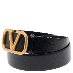 Black Belt with VLogo Buckle in Leather Man