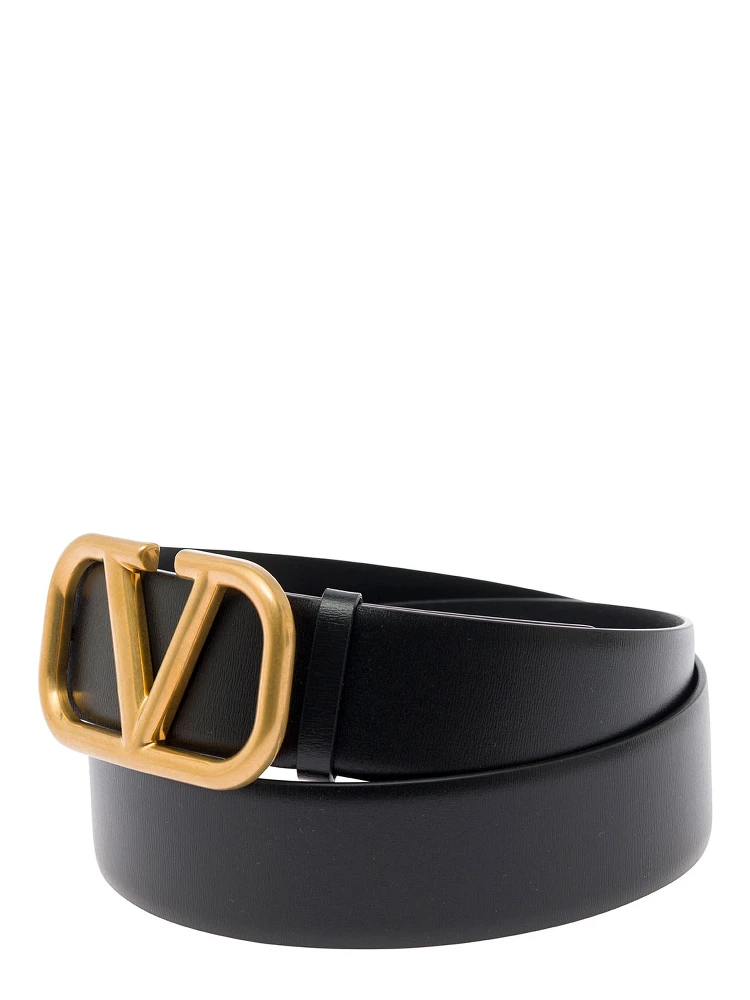 Black Belt with VLogo Buckle in Leather Man alternative