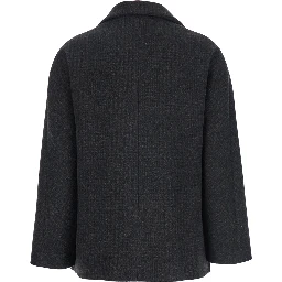 Brown Double-Breasted Jacket with Peak Revers and All-Over Check Motif in Wool Woman