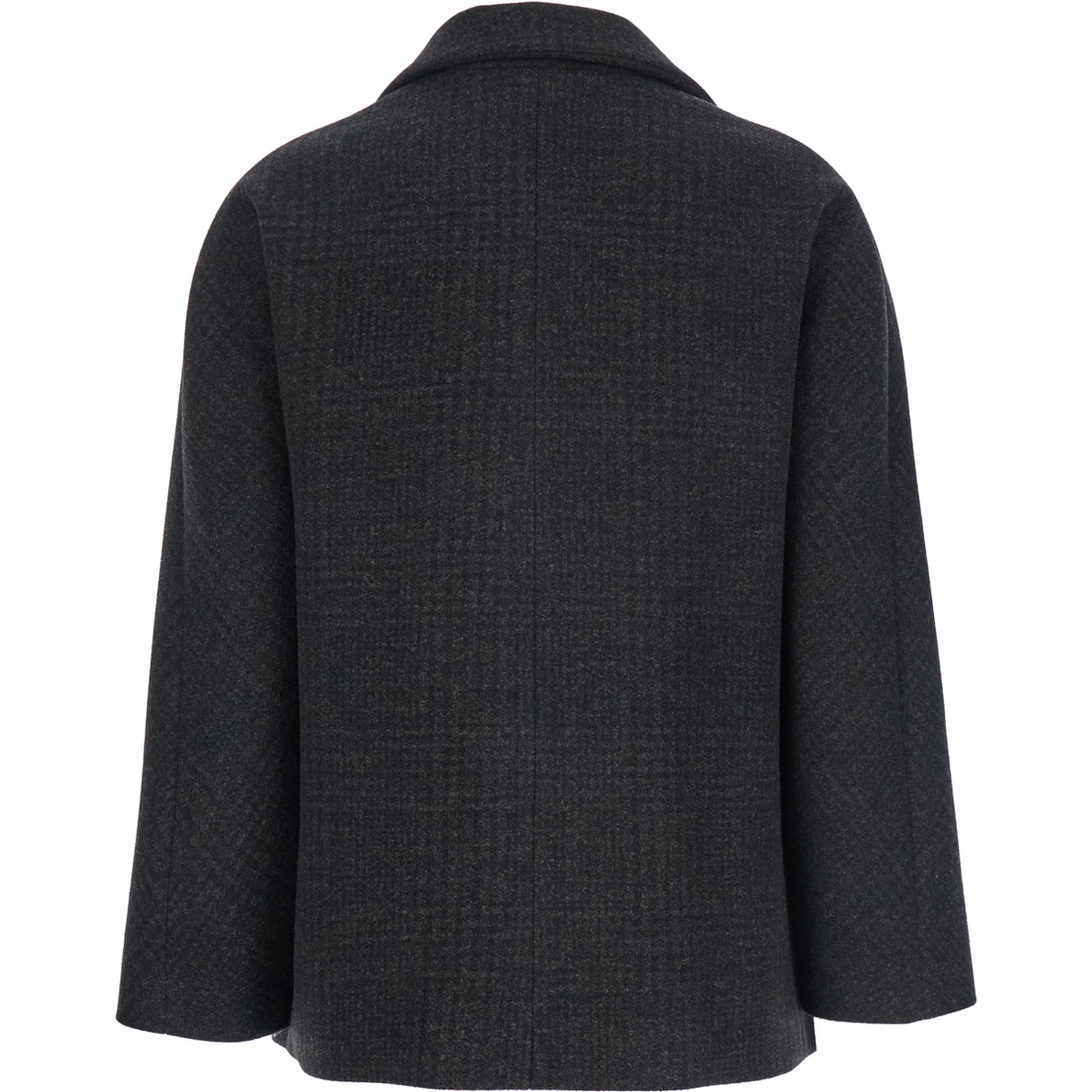 Brown Double-Breasted Jacket with Peak Revers and All-Over Check Motif in Wool Woman