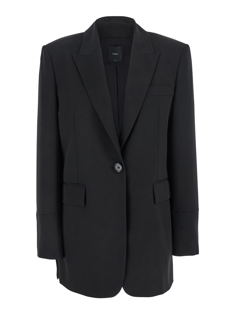 Kamut Black Single-Breasted Jacket with Peak Revers in Viscose Blend Stretch Woman