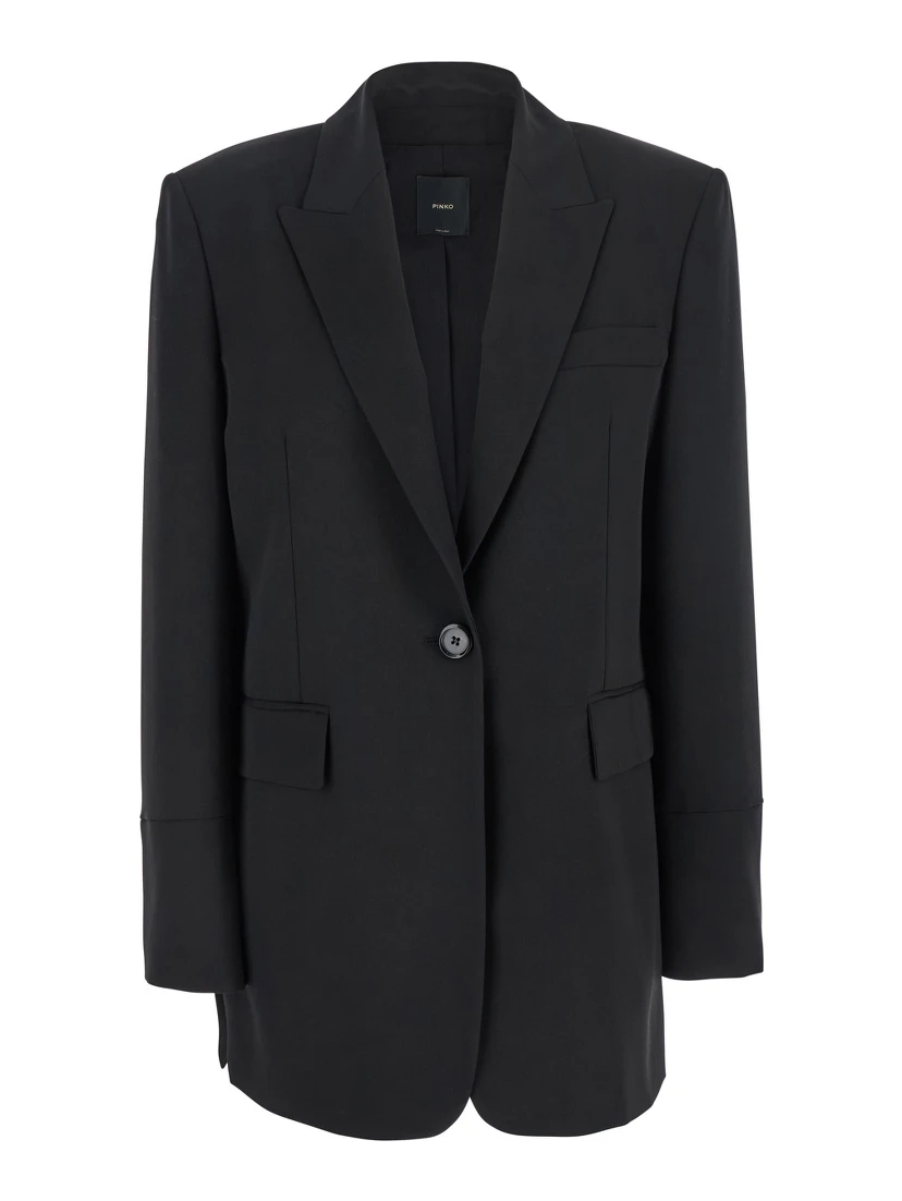 Kamut Black Single-Breasted Jacket with Peak Revers in Viscose Blend Stretch Woman