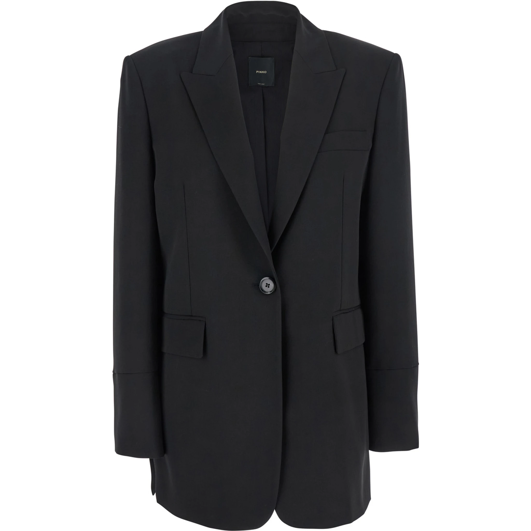Kamut Black Single-Breasted Jacket with Peak Revers in Viscose Blend Stretch Woman