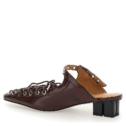 Brown Sandals with Pointed Toe Design and All-Over Laces in Eco Leather Woman