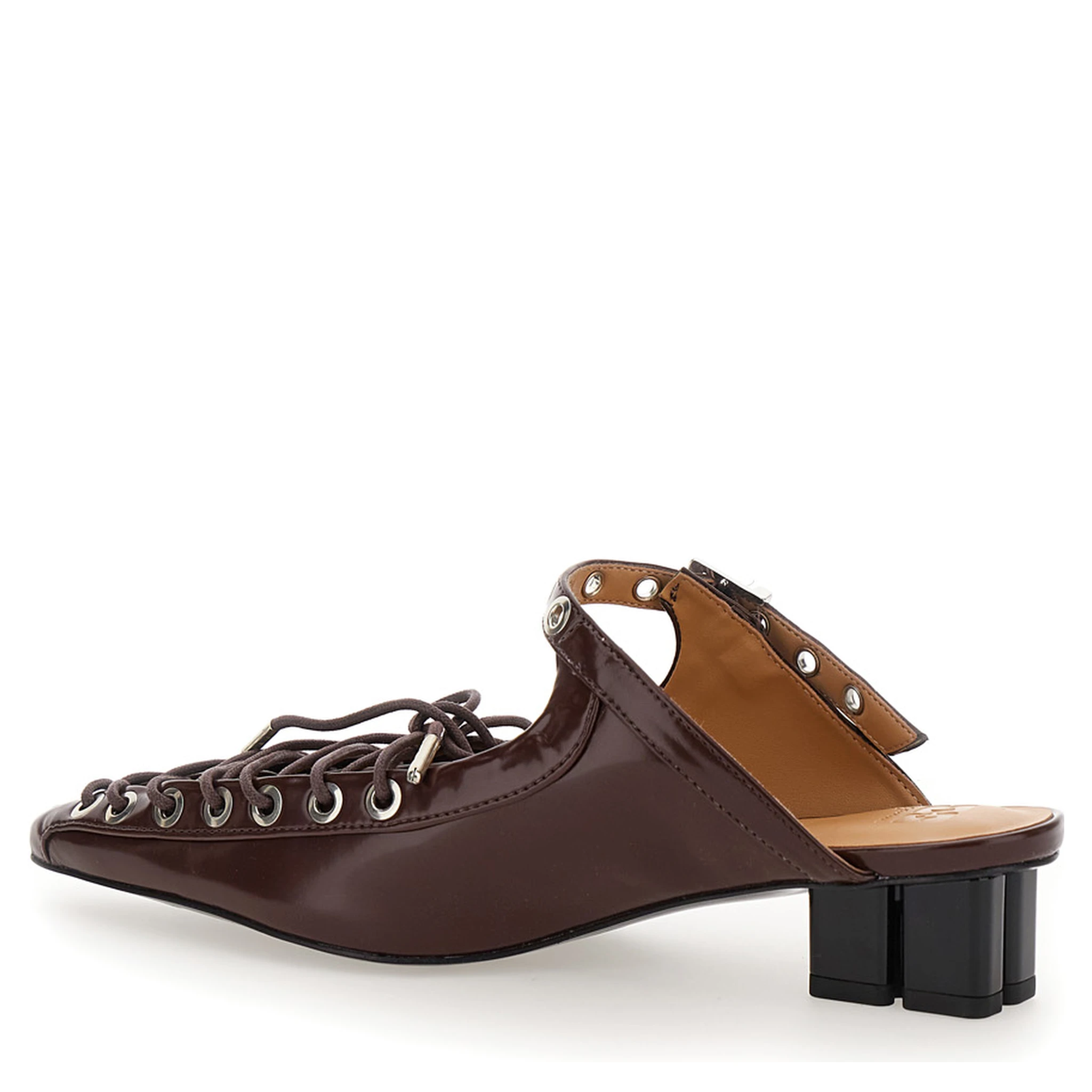 Brown Sandals with Pointed Toe Design and All-Over Laces in Eco Leather Woman