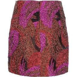 Fuchsia Mini Skirt with All-Over Broccato Motif and Concealed Rear Zip Closure in Tech Fabric Woman
