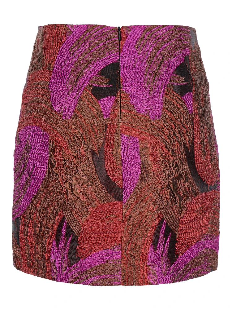 Fuchsia Mini Skirt with All-Over Broccato Motif and Concealed Rear Zip Closure in Tech Fabric Woman alternative