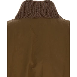 Brown Bomber Jacket with V Neck and Front Zip Closure in Tech Fabric Woman