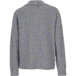 Grey Polo Shirt with Woven Design in Wool Man
