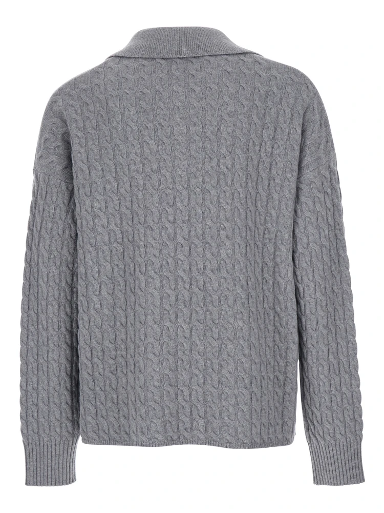Grey Polo Shirt with Woven Design in Wool Man alternative