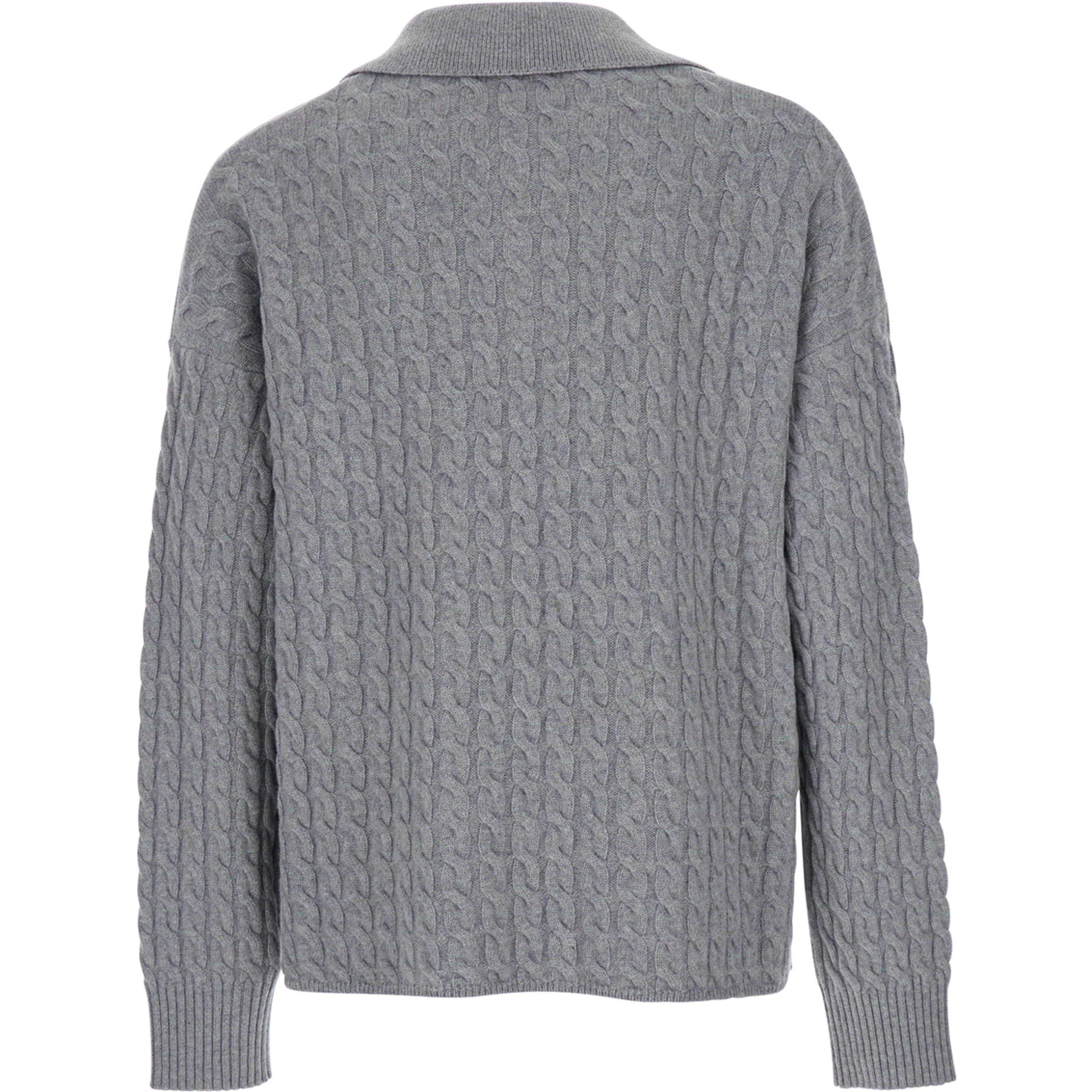 Grey Polo Shirt with Woven Design in Wool Man