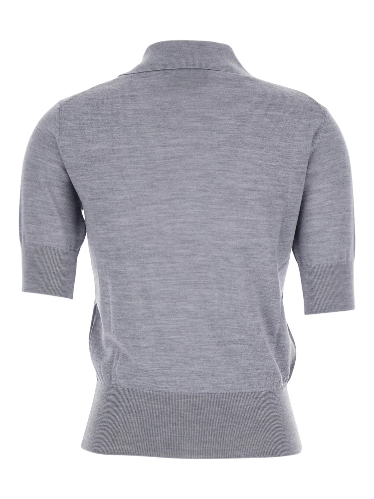 Grey Polo Shirt with Classic Collar and Logo Embroidery on the Front in Wool and Silk Woman alternative