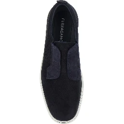 حذاء ألفي الأزرق بدون أربطة من الجلد المحبب، ذو مقدمة مستديرة، رجالي