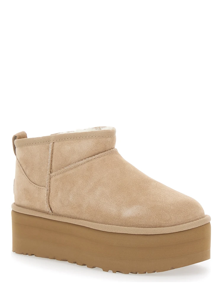 Classic Ultramini Beige Ankle Boots with Platform in Suede Woman alternative