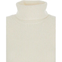 White High Neck Jumper with Ribbed Design in Wool Woman