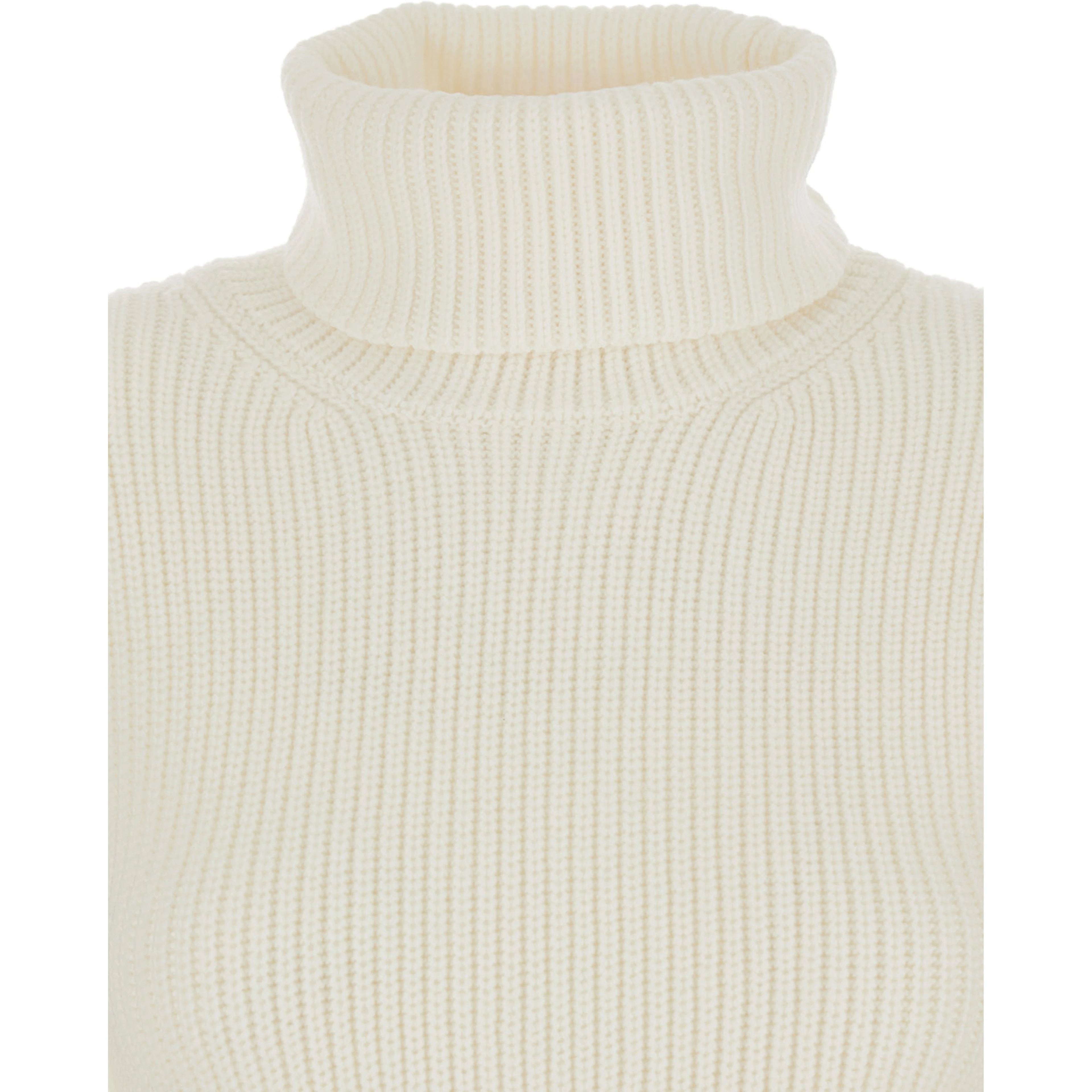 White High Neck Jumper with Ribbed Design in Wool Woman
