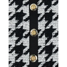 Black and White Halterneck Mini Dress with Houndstooth Motif in Tweed and Satin Woman