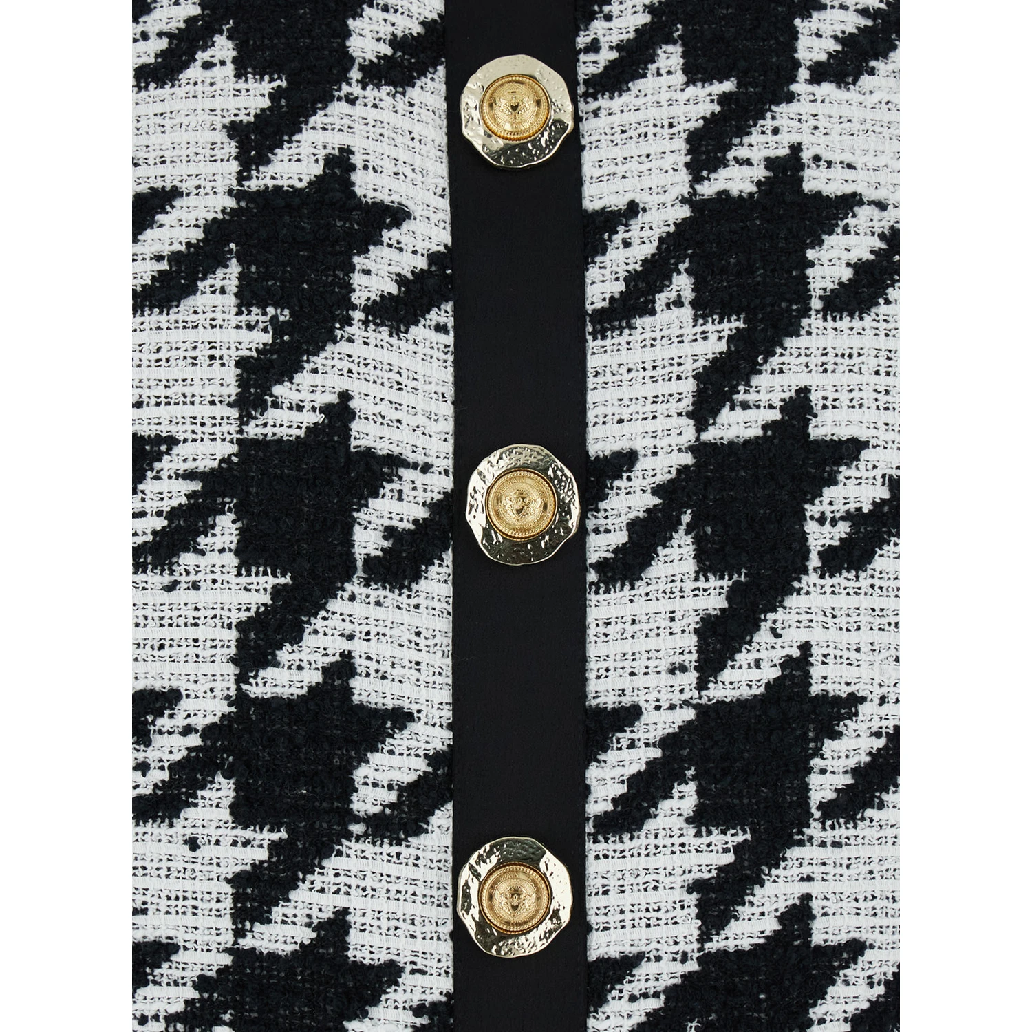 Black and White Halterneck Mini Dress with Houndstooth Motif in Tweed and Satin Woman