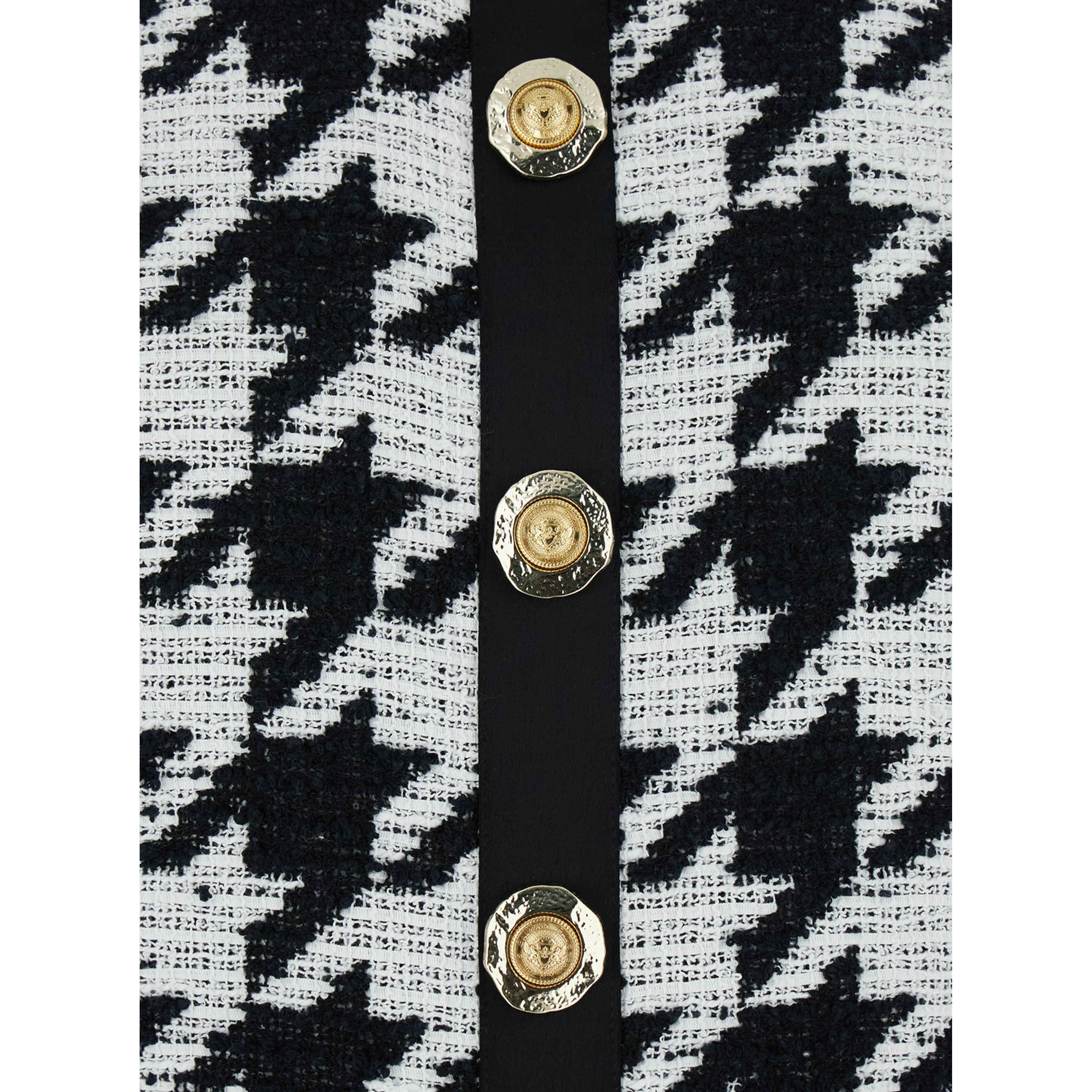 Black and White Halterneck Mini Dress with Houndstooth Motif in Tweed and Satin Woman