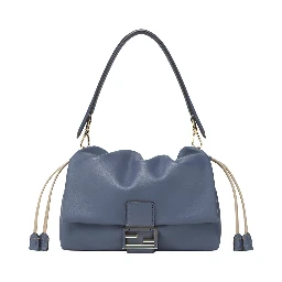 Mamma Baguette Medium Blue Shoulder Bag with FF Closure on the Front in Leather Woman