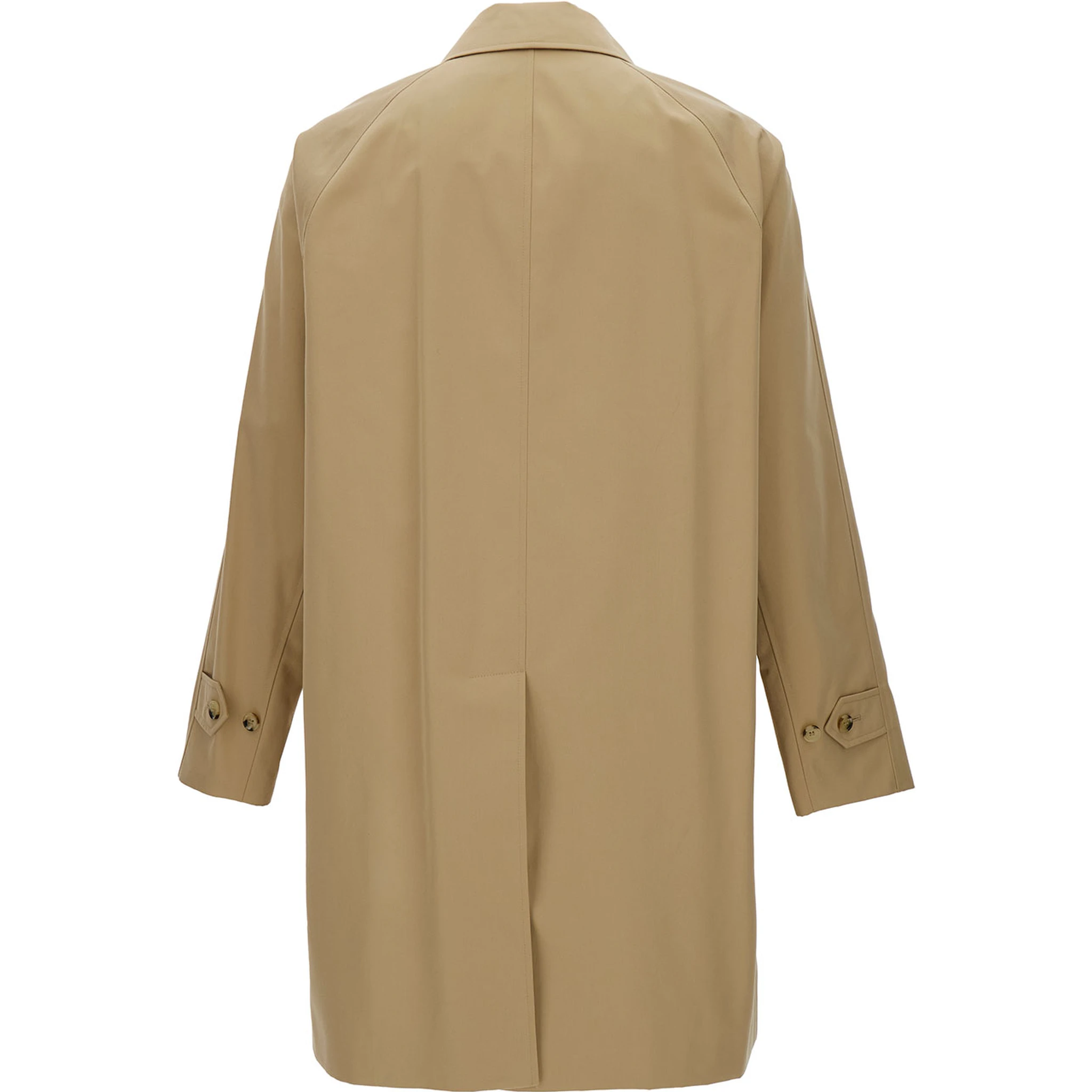 Beige Single-Breasted Coat with One Single Button in Cotton Man