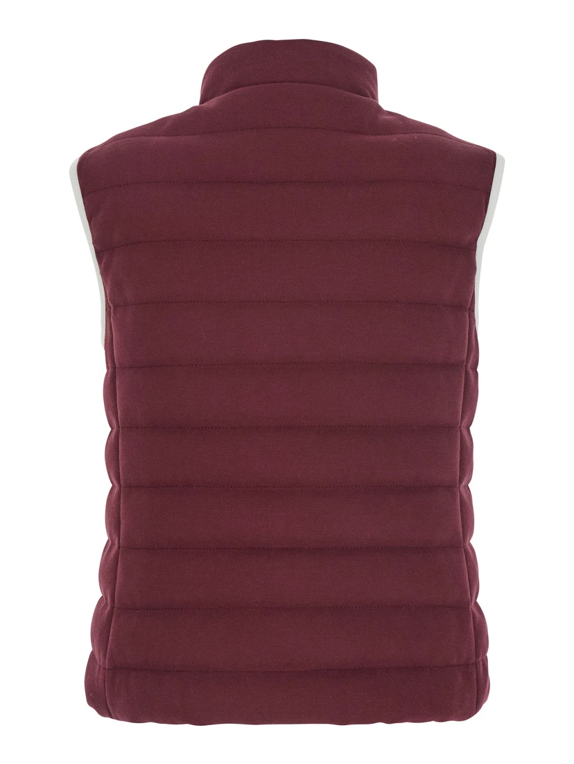 Bordeaux Sleeveless Down Jacket with Logo Patch on the Front in Cotton Blend Woman