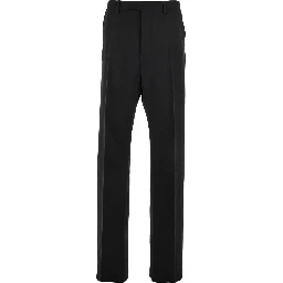 Geth Black Tailored Trousers with Belt Loops in Wool Man