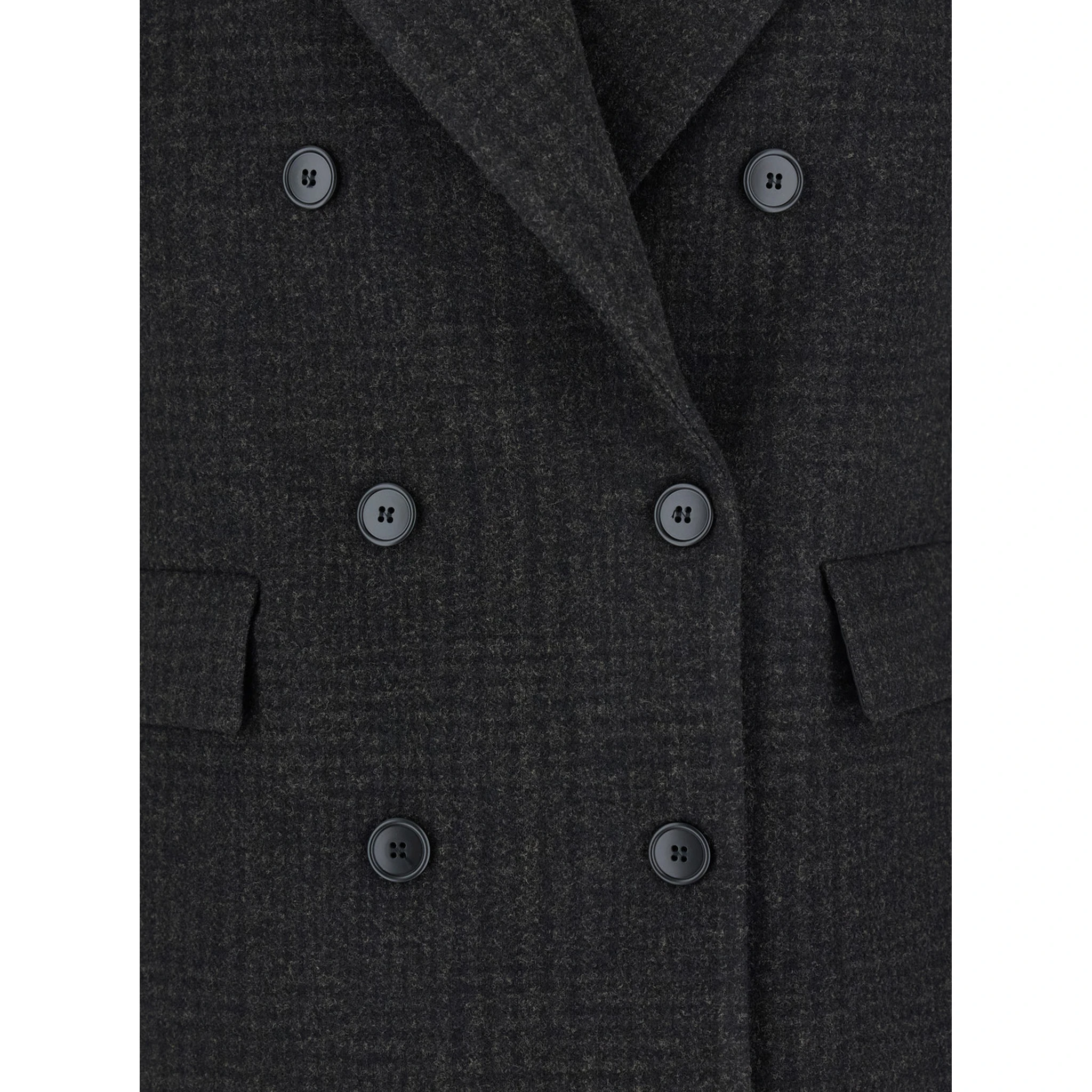 Brown Double-Breasted Jacket with Peak Revers and All-Over Check Motif in Wool Woman